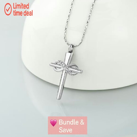Stainless Steel Infinity Cross Cremation Necklace Memorial Keepsake Jewelry - Picture 4 of 8